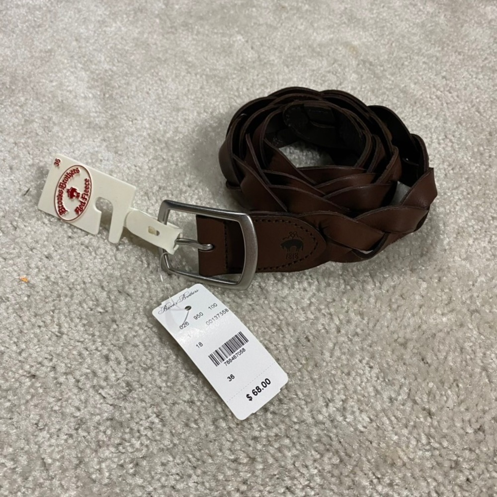 Brooks Brothers Belt Mens 36 Red Fleece Chunky Braided Leather Brown Preppy